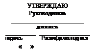 Надпись: УТВЕРЖДАЮ
Руководитель
_____________________
должность
__________   _________________
подпись                Расшифровка подписи
«    »___________        года
