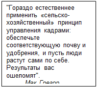 Надпись: "Гораздо естественнее применить «сельско-хозяйственный» принцип управления кадрами: обеспечьте соответствую-щую почву и удобрения, и пусть люди растут сами по себе. Результаты вас
ошеломят".
Мак Грегор

