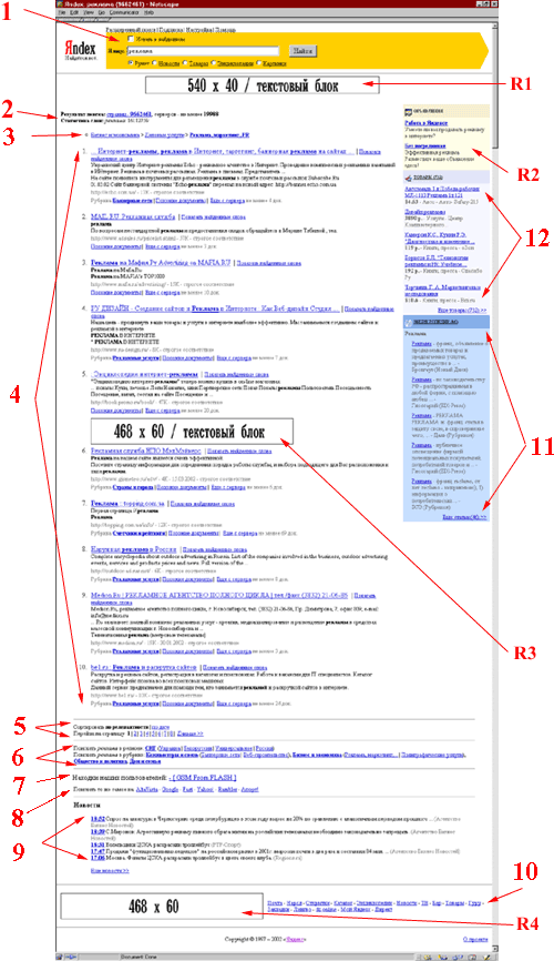 Страница выдачи результатов найденного