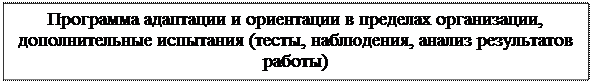 Надпись: Программа адаптации и ориентации в пределах организации, дополнительные испытания (тесты, наблюдения, анализ результатов работы)