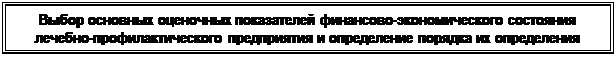 Надпись: Выбор основных оценочных показателей финансово-экономического состояния лечебно-профилактического предприятия и определение порядка их определения